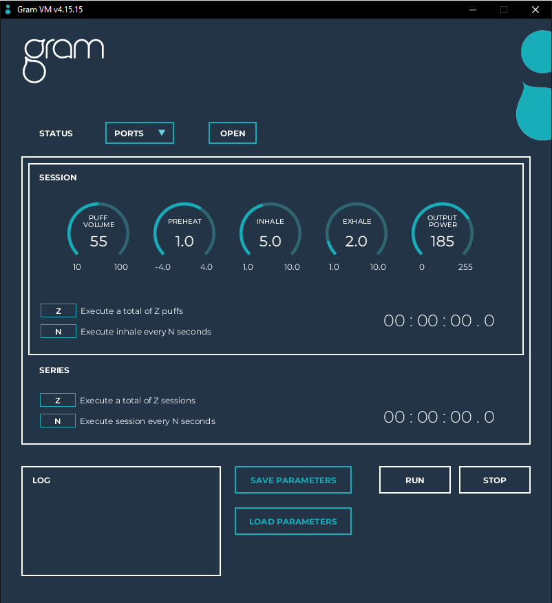 UVM software GUI showing per-channel puff data, pressure, vapor density, and resistance readings